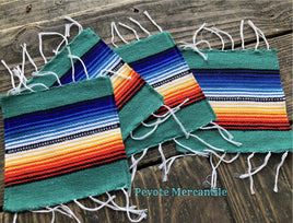 Teal Serape Table Coasters Set of 4 - Peyote Rose