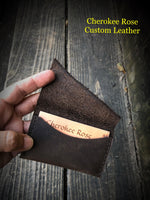 Dark Brown Natural Edge Leather Card Wallet - Peyote Rose