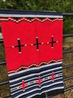 32" x 64" Red and Navy Blue Cross Southwestern Rug