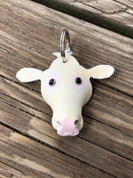 Hand Painted Charolais Cow Leather Keychain