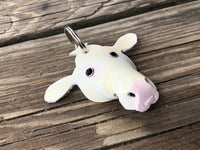 Hand Painted Charolais Cow Leather Keychain