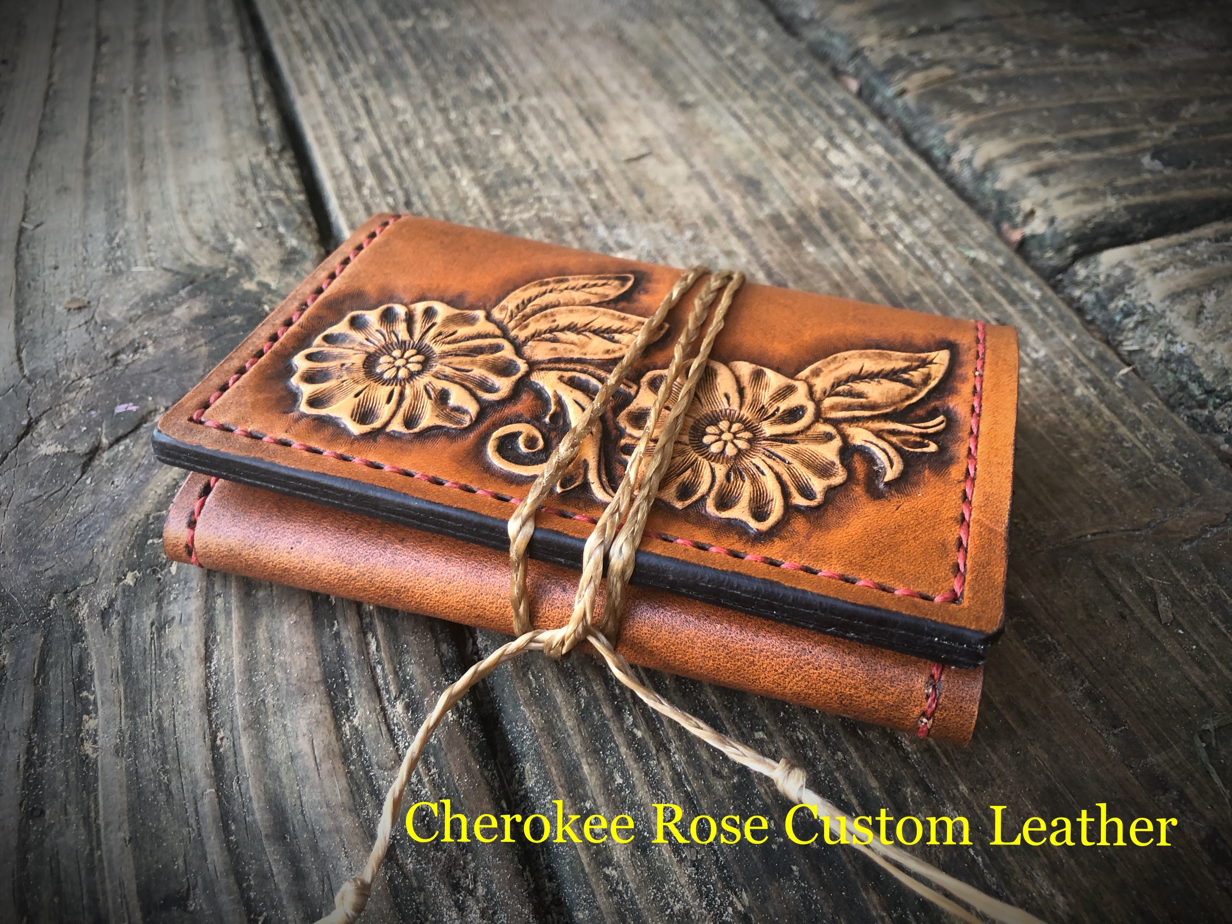 Sunflower hand tooled wallet | Personalized vegetable tanned leather high quality handmade wallet