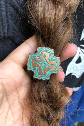 Santa Fe Style Copper Cross Hair Tie - Peyote Rose