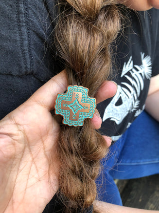 Santa Fe Style Copper Cross Hair Tie - Peyote Rose