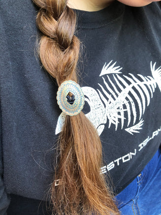 Antiqued Bronze Concho Hair Tie - Peyote Rose