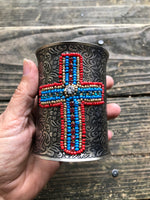 Long Style Beaded Cross Metal Cuff