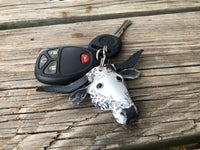 Hand Painted Black Speckled Texas Longhorn Leather Keychain