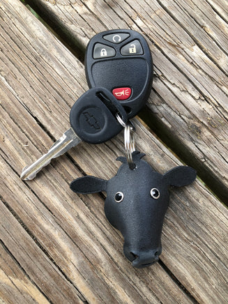 Hand Painted Black Angus Cow Leather Keychain