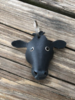 Hand Painted Black Angus Cow Leather Keychain
