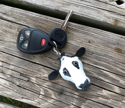 Hand Painted Black Baldy Cow Leather Keychain