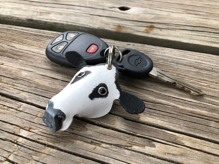 Hand Painted Black Baldy Cow Leather Keychain