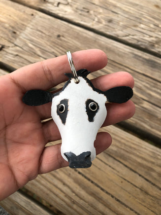 Hand Painted Black Baldy Cow Leather KeychainHand Painted Black Baldy Cow Leather Keychain