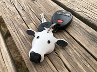 Hand Painted British White Cow Leather Keychain