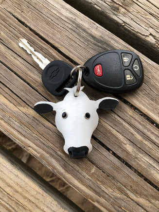 Hand Painted British White Cow Leather Keychain
