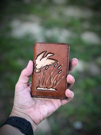 Leather Card Holder Wallet - Duck Hunt Green