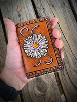 Vertical Fold Leather Card Wallet Painted Daisy Flower
