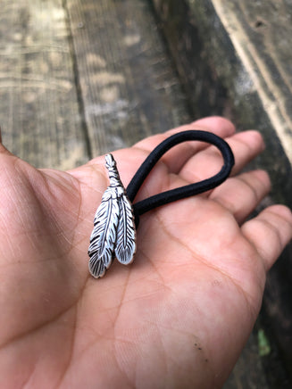 Silver Double Feather Hair Tie - Peyote Rose