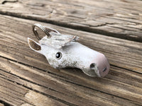 Hand Painted Flea Bitten Gray Horse Head Leather Keychain