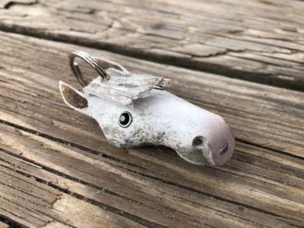 Hand Painted Flea Bitten Gray Horse Head Leather Keychain
