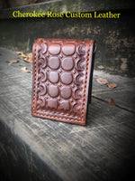 Geometric Stamped Leather Money Clip Wallet - Peyote Rose