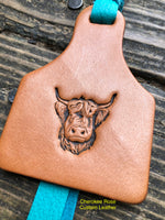 Hairy Cow Stamped Leather Ear Tag Key chain