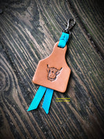 Hairy Cow Stamped Leather Ear Tag Key chain