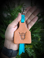 Hairy Cow Stamped Leather Ear Tag Key chain