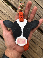 Hand Painted Holstein Calf Head Key Chain