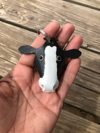 Hand Painted Holstein Cow Leather Keychain