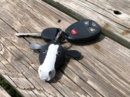Hand Painted Holstein Cow Leather Keychain