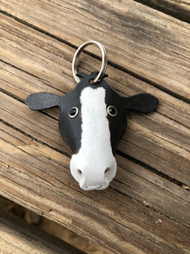 Hand Painted Holstein Cow Leather Keychain