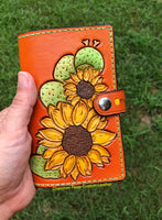 Carved Sunflower and Cactus Spiral Top Memo Pad Holder