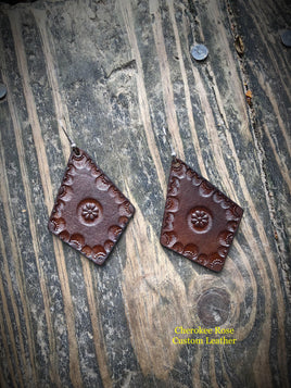 Leather Diamond Shaped Stamped Earrings - Peyote Rose