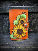 Carved Sunflower and Cactus Spiral Top Memo Pad Holder