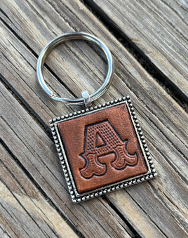 Custom Leather Initial Keychain Letter A