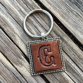 Custom Leather Initial Keychain Letter C