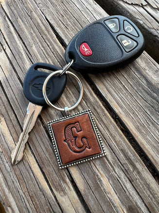 Custom Leather Initial Keychain Letter C