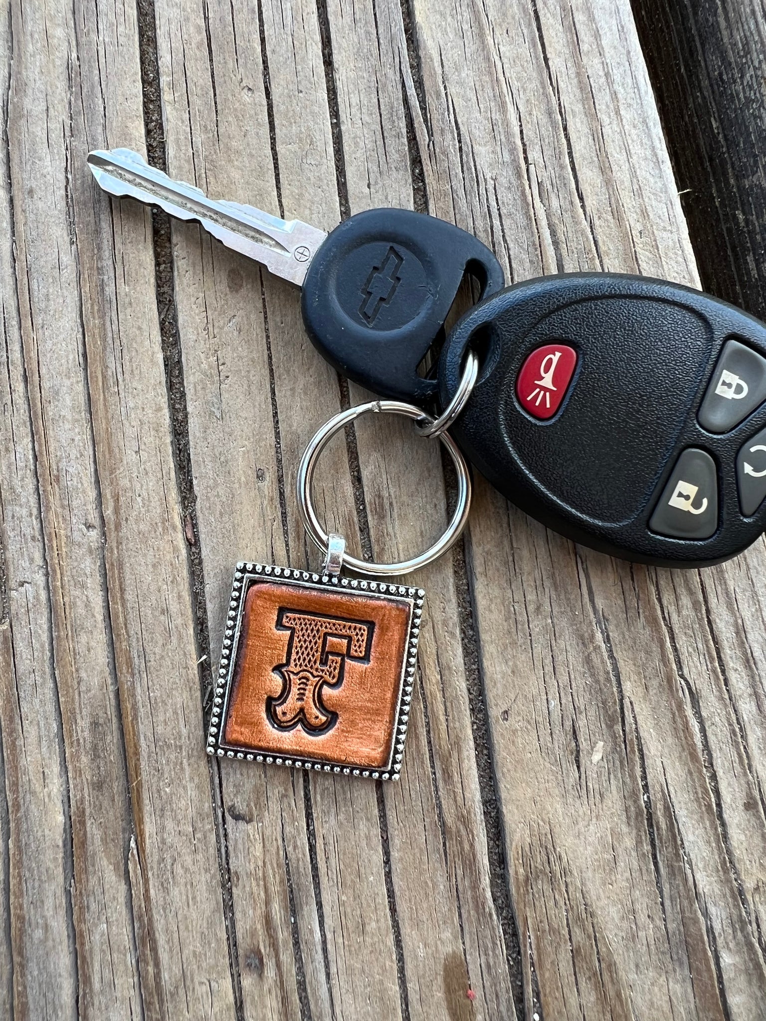 Western Block Initial 'F' Leather Keychain