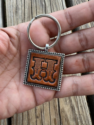 Custom Leather Initial Keychain Letter H