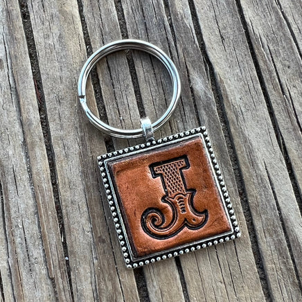 Custom Leather Initial Keychain Letter J