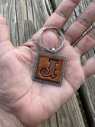 Custom Leather Initial Keychain Letter J