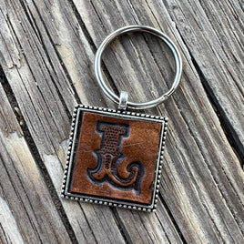 Custom Leather Initial Keychain Letter L