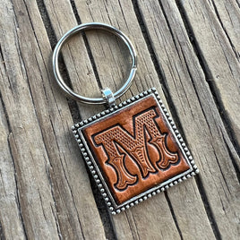 Custom Leather Initial Keychain Letter M