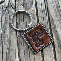 Custom Leather Initial Keychain Letter P