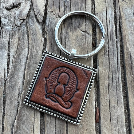 Custom Leather Initial Keychain Letter Q