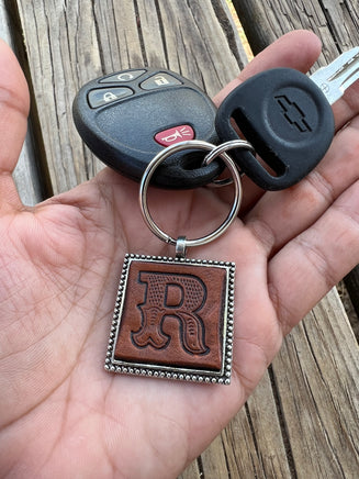 Custom Leather Initial Keychain Letter R