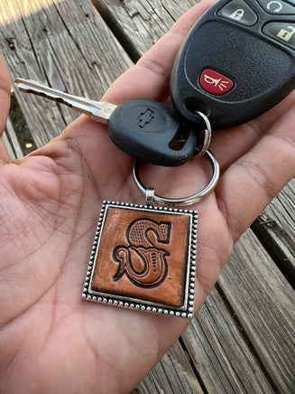 Custom Leather Initial Keychain Letter S