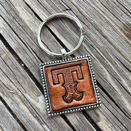 Custom Leather Initial Keychain Letter T