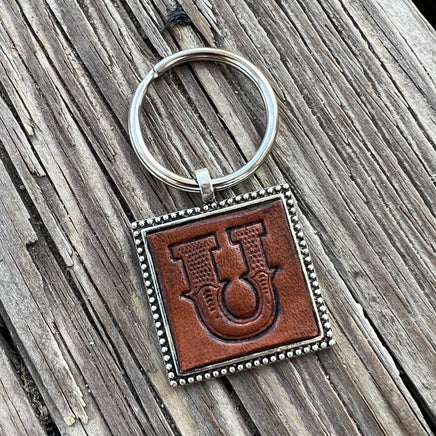 Custom Leather Initial Keychain Letter U