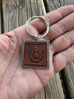 Custom Leather Initial Keychain Letter U